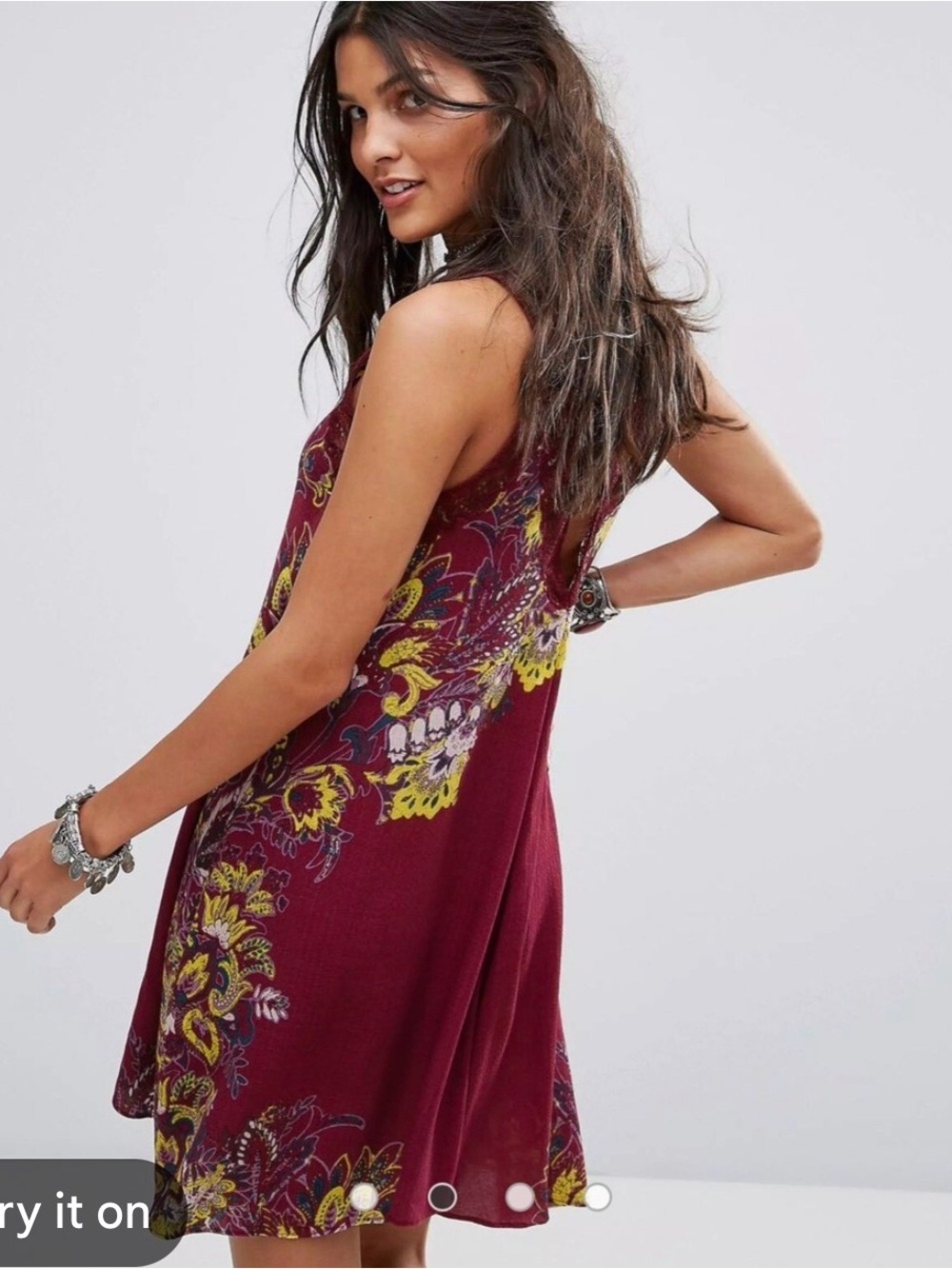 Free People Maroon Floral Swing Tank Dress